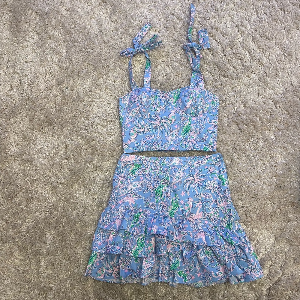 Lilly Pulitzer Blue and Pink Skirt Set